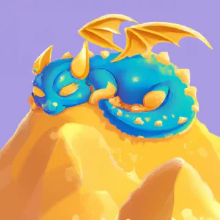 A sleepy cartoon dragon curled up on a mountain of gold, cute and chubby style, soft colors, storybook illustration